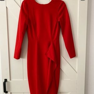 H&M long sleeve red midi form fitting dress